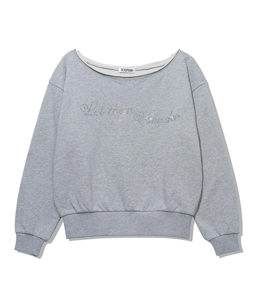 YOUHEE Hotfix Off-Shoulder Sweat Shirts_Melange Gray