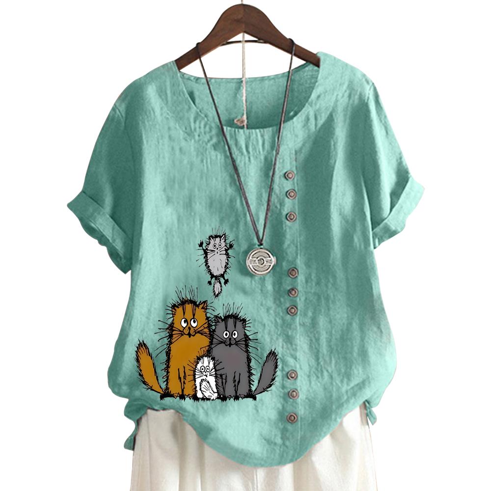 Женский повседневный топ с короткими рукавами, круглым вырезом и 11 уникальными цветочными принтами