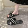 Large Size Women's Shoes 41 To 43 Cross with Pearl Slippers Women's Summer Wear 2025 New Flat-bottomed Beach Seaside Sandals