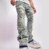 New Ripped Men'S Jeans With Cat Whiskers Sewn Fabric, Fashionable Elastic Loose Wide Leg Pants, Casual Men'S Pants
