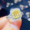  New Fashion Temperament Princess Square Shape Yellow Rings For Women Zircon Engagement Party Fine Jewelry Valentine's Gift