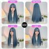 Сине-серые парики с воздушной челкой, 24-дюймовые прямые синтетические парики из синтетического волокна, термостойкие натуральные для вечеринок или селфи для женщин, повседневное использование, корейская мода