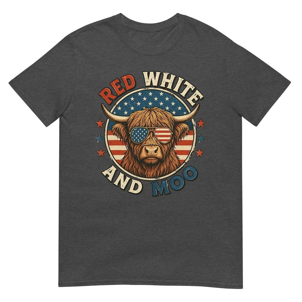 Red White And Moo Funny Highland Cow 4th Of July Patriotic Tshirt