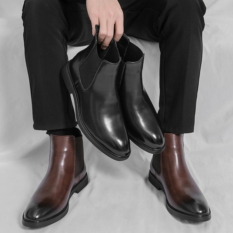Business and Casual Men's Leather Shoes Classic Gentleman Elegant Style Office and Formal Work Outdoor Fashion Short Boots