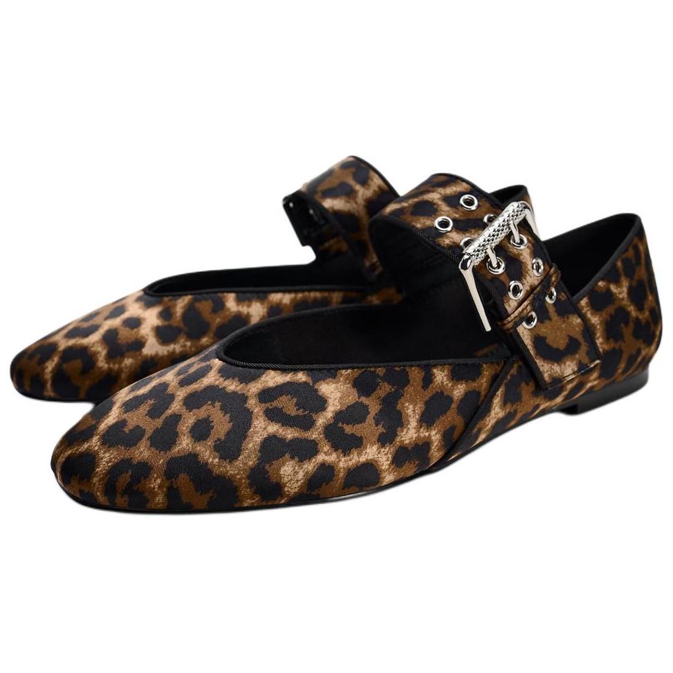 Zara Elegant Printed Round Toe Vintage Flat Mary Jane Shoes Women Shoes Leopard-Print 13522410