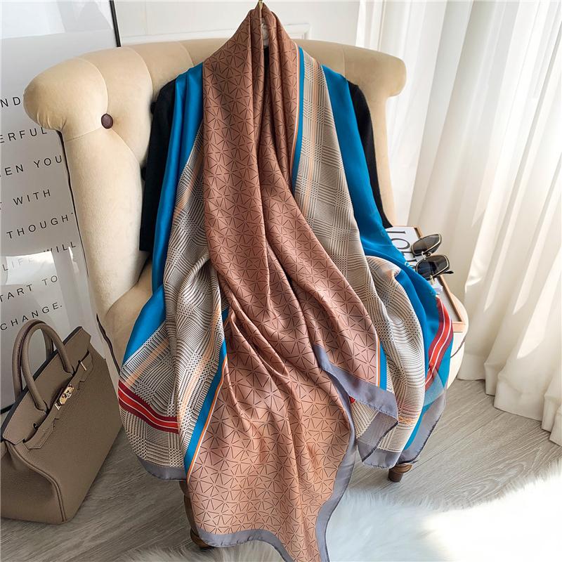 Big Size Women Scarf Spring Silk Hijabs Floral Print Shawls and Wraps Ladies Pashmina Bandana Foulard Soie Scarves