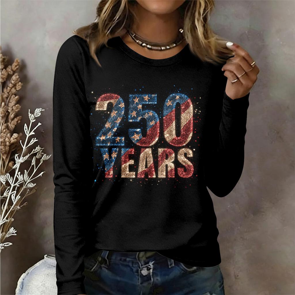 Женская рубашка с длинным рукавом Женская повседневная футболка с круглым вырезом и длинным рукавом с принтом