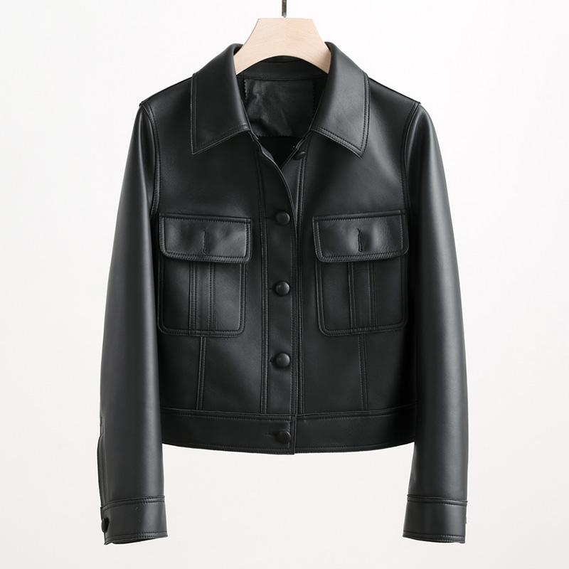 Весенне-осенняя кожаная куртка для женщин, новинка 2023 года, женские куртки-бомберы, мотоциклетные 100% настоящие дубленки