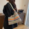 Chic Striped Woven Shoulder Bag for Girls Women Large Capacity Summer Beach Straw Tote Bag for Everyday & Vacation Use KTY