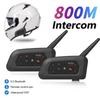 V6 Plus Motorcycle Helmet Headsets Bluetooth5.0 Wireless Intercom Walkie-Talkie Handsfree Music 800m Interphone Communicator for 6 Riders Dual Mic