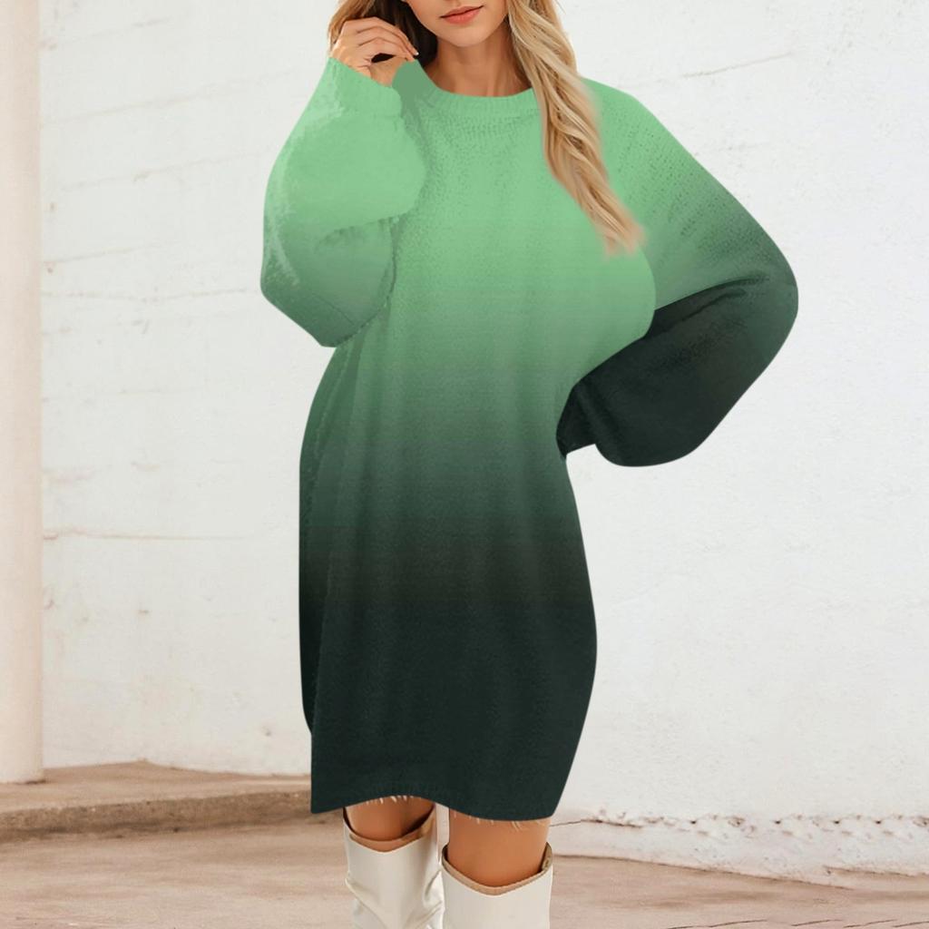 Женские повседневные плюшевые платья с круглым вырезом и длинным рукавом