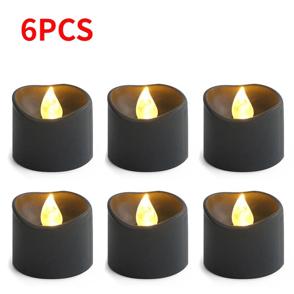 12/1PCS LED Electronic Candles Black Flameless Battery Operated Candle Lamps Halloween Xmas Wedding Party Decoration Lighting