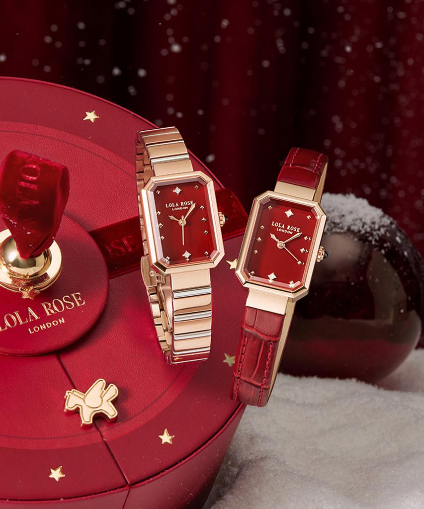 Lollalojeu Ms Lola Carnelian Red Women'S Metal Watch Leather Strap Set