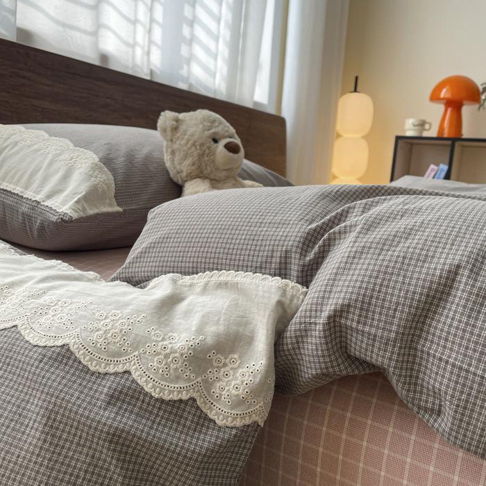 Французский стираный хлопковый комплект постельного белья Класса А, 2026 Студенческий Простой Muji Дом, 4 предмета