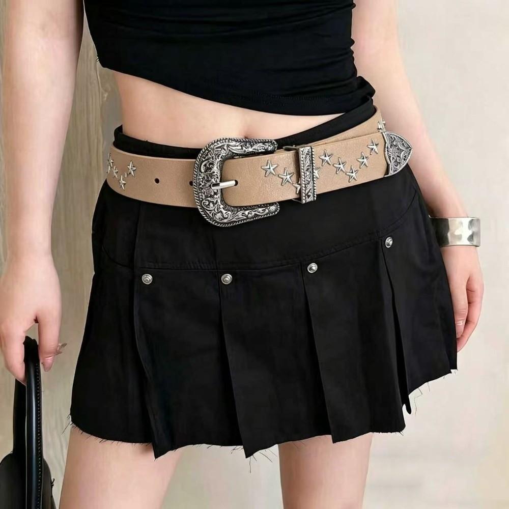Solid Color Western Studded Belt Gothic Star Waistband Trouser Belt Y2K Punk Belt  Unisex