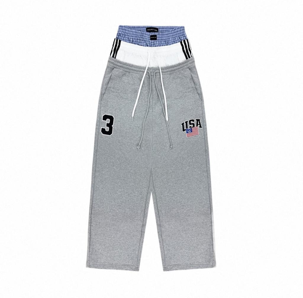 Унисекс Фейковые Три Предмета Дизайн Талии Проект Спортивные Штаны Мужчины Женщины Свободные Вышивка Цифра 3 Бирка Тренировочные Штаны Черный Серый Повседневные