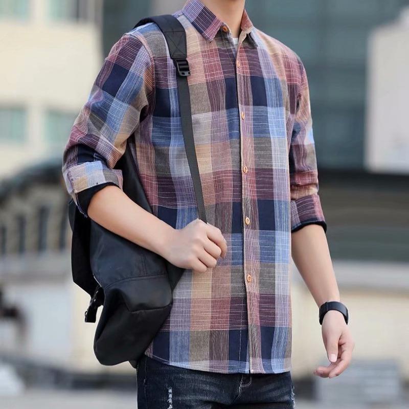 Мужская повседневная теплая куртка-рубашка в клетку с длинными рукавами.