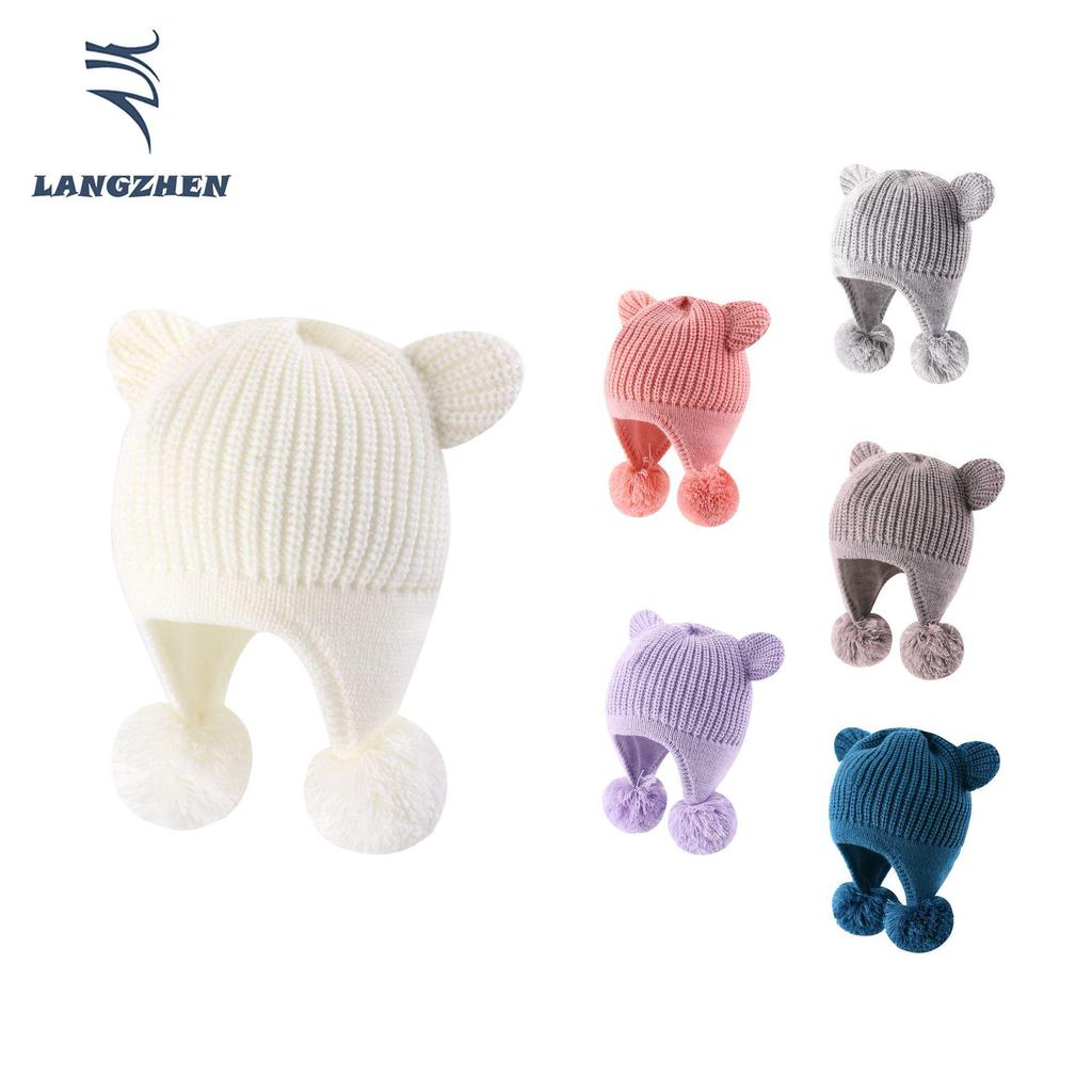 2023 Autumn Knitted Hat with Double Pom Pom Bear Ears - Cute, Cozy, and Windproof Ear Protection