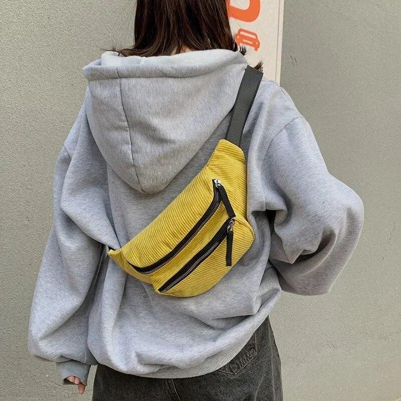 Corduroy Waist Bag Designer Zipper Chest Bag Sport Travel Girl Waist Belt Bags Fashion Phone Waist Pack for Women