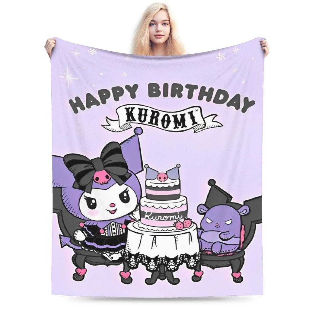 Cartoon Cool Cute Kuromi Fleece Throw Blanket  Blanket for Home Outdoor Super Soft Bed Rug