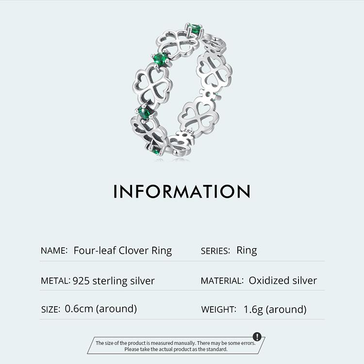 WOSTU Кольцо из стерлингового серебра 925 пробы, четырехлистный клевер, кольцо на удачу для женщин и девочек, модные подарки, комфортный размер, размер от 6 до 9