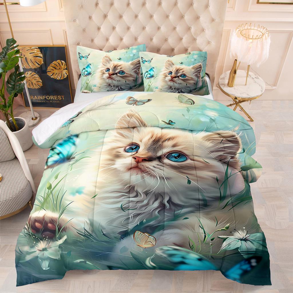 Comforter Cute Kitten Luxury Theme Home Comforter Winter Quilted Blanket Goose Down Duvet King Queen 3D Blanket Size Twin
