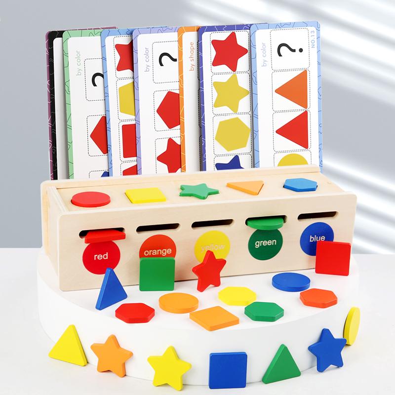 Wooden Shape Color Sorting Toy Storage Box 25 Non-Toxic Geometric Blocks Montessori Toy Preschool Educational Learning Toy Gifts