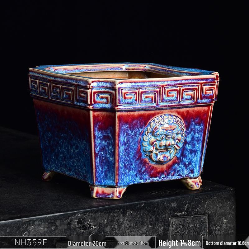 Керамический квадратный цветочный горшок для бонсай - Большой высокий угол, креативный китайский стиль для зеленых растений и орхидей