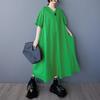 2025 Plus Size Dress Women Summer Loose Dress Casual V-Neck Basic Solid Vintage Dress Maxi