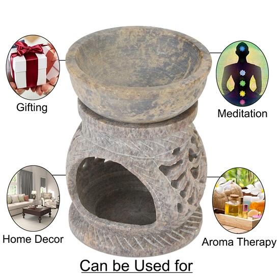 Подставка для аромадиффузора из мыльного камня ручной работы с 2 чайными свечами и маслом могры 2,5 мл