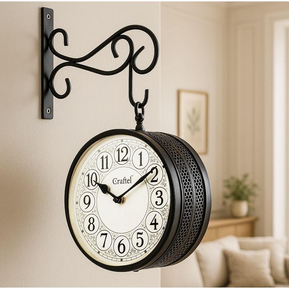 Металлические двухсторонние винтажные настенные часы для гостиной, дома и офиса