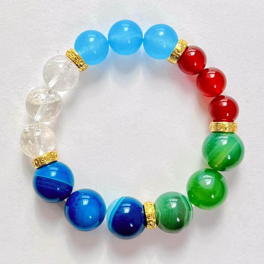 Design Sense Natural Red Chalcedony Blue Chalcedony Green Chalcedony White Crystal Design Sense Bracelet Bracelet