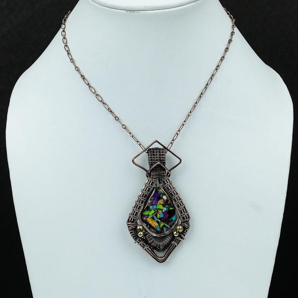 Fiesta Kingman Turquoise Pendant Copper Wire Wrapped Gemstone Pendant Handmade Copper Jewelry Engagement Gift Multi Copper Turquoise Pendant