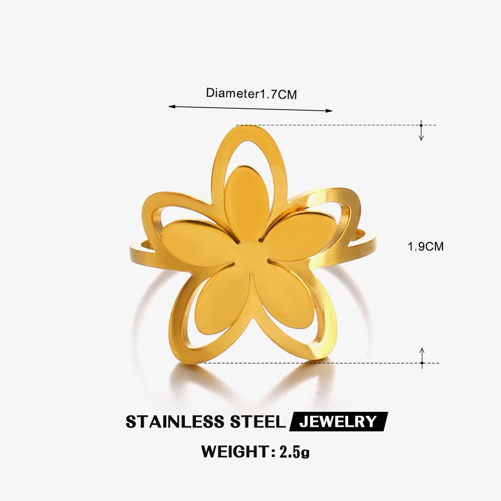 Модное популярное крупное кольцо-цветок из нержавеющей стали для женщин, ювелирные изделия из титановой стали для отпуска, элегантное свадебное кольцо золотого цвета