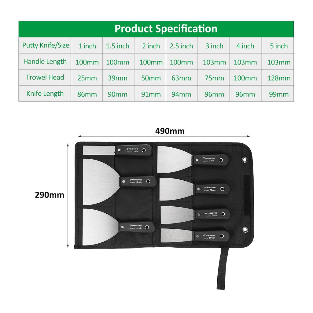 Набор шпателей PENGGONG, 7 шт. (11.522.5345 дюймов) Ножи для шпаклевки Металлические скребки Putty