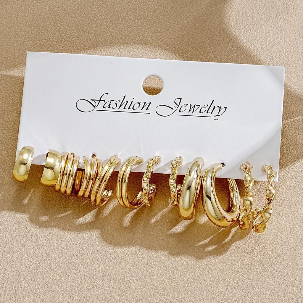 6 пар ретро многослойных серег-кольцов, золотые круглые серьги для женщин, ювелирные аксессуары