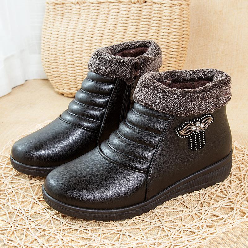 Mom Shoes Cotton Shoes Winter Soft Bottom Non-slip Middle-aged Women Shoes Elderly Leather Shoes Padded Warm Snow Boots