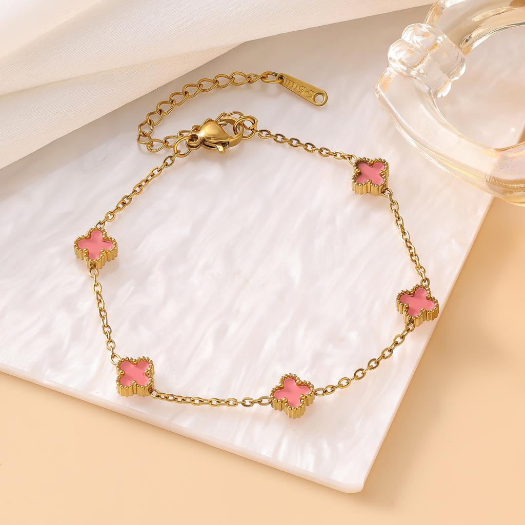 Браслет из титановой стали 9 мм 'Счастливый четырехлистный клевер' 18k Женская модная универсальная бижутерия