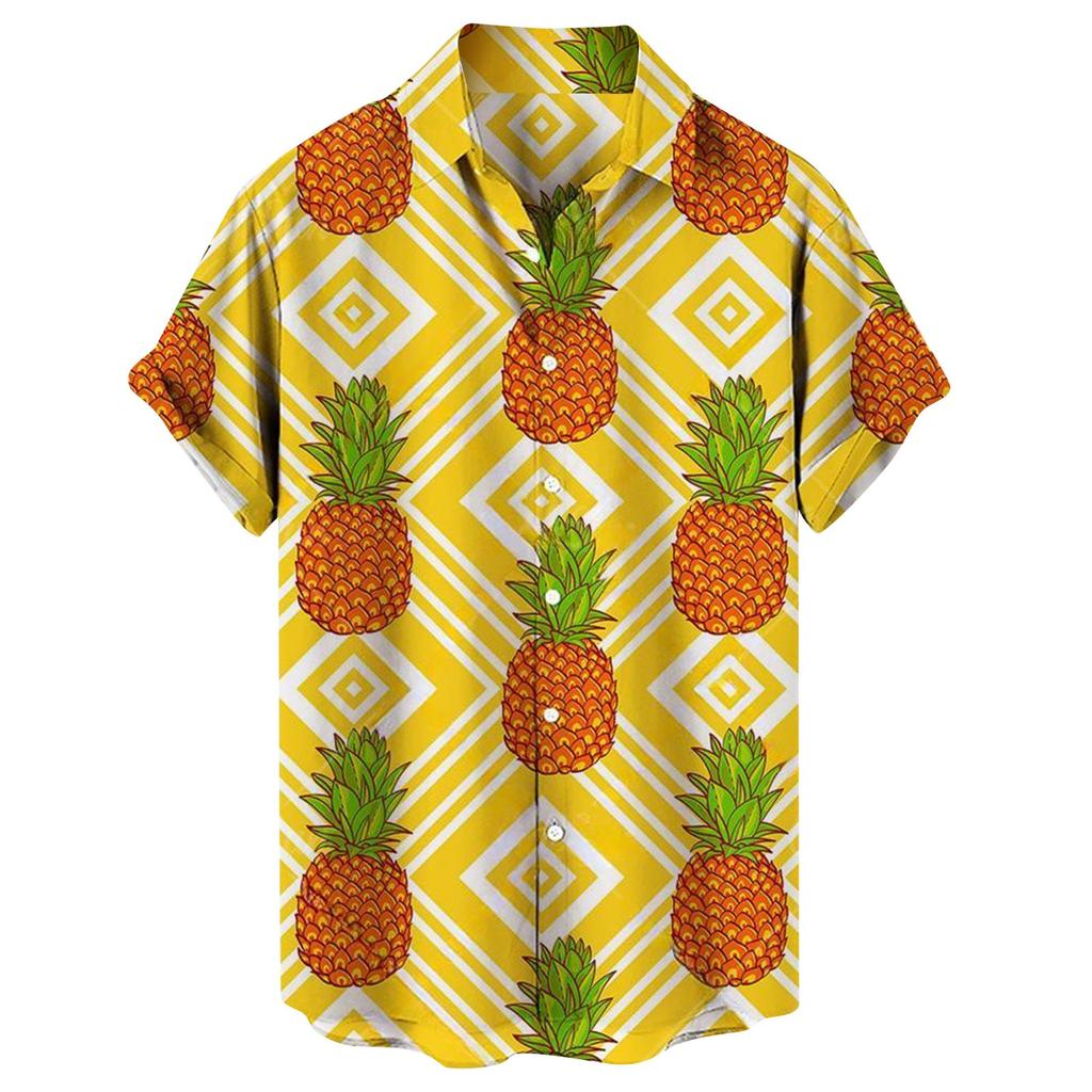 Men's Spring Summer Casual Fruit Printing Hawaiian Lapel Short Sleeve Men's Shirt Men's Top