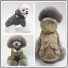 Pet Autumn/Winter European-Style Dog Cotton Coat with Hat In Army Green