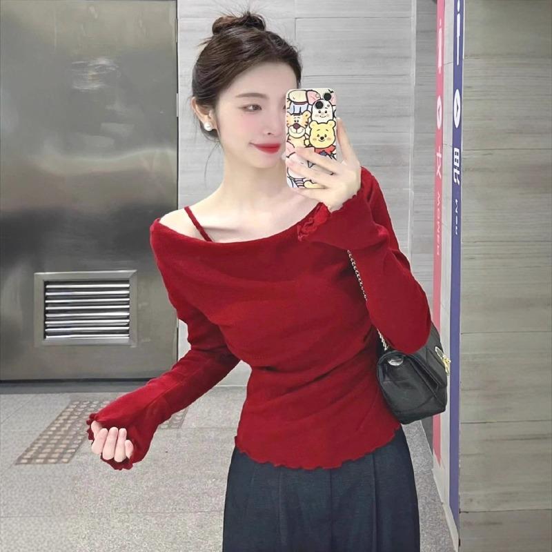 Long-sleeved Knitted Sweater Women's New Atmosphere Early Autumn Wear Slim-fitting Sweater Bottoming Shirt Top