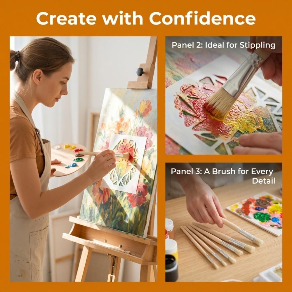 6PCS Round Shaped Round Head Brushes Stiff Hair Oil Painting Brushes Paint Brush Set Oil Painting