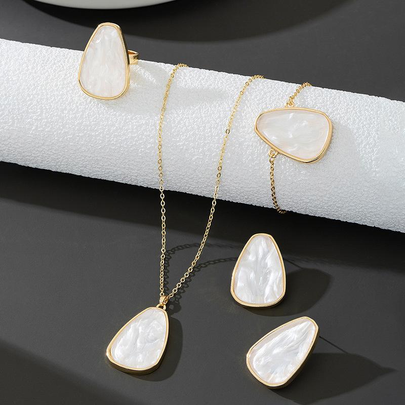 Модный овальный комплект из ожерелья, сережек, браслета и кольца