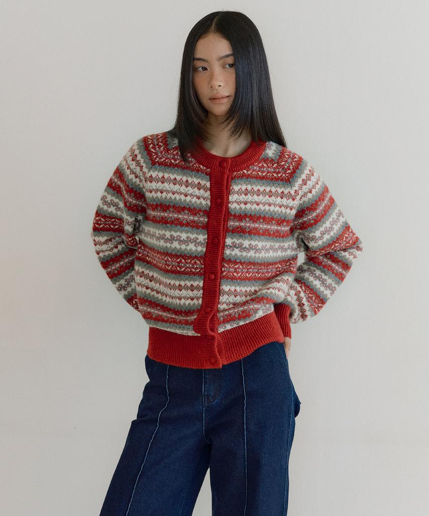 Кардиган с регланом Lucir Zu в стиле Fair Isle (красный)