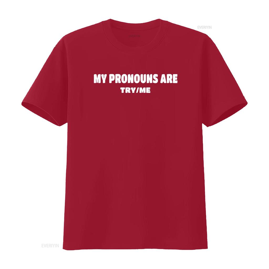 Женская футболка с надписью My Pronouns Are Try Me (Мои местоимения: Попробуй меня) Черная винтажная стирка Легкая унисекс Универсальная Удобная Повседневная Стильная