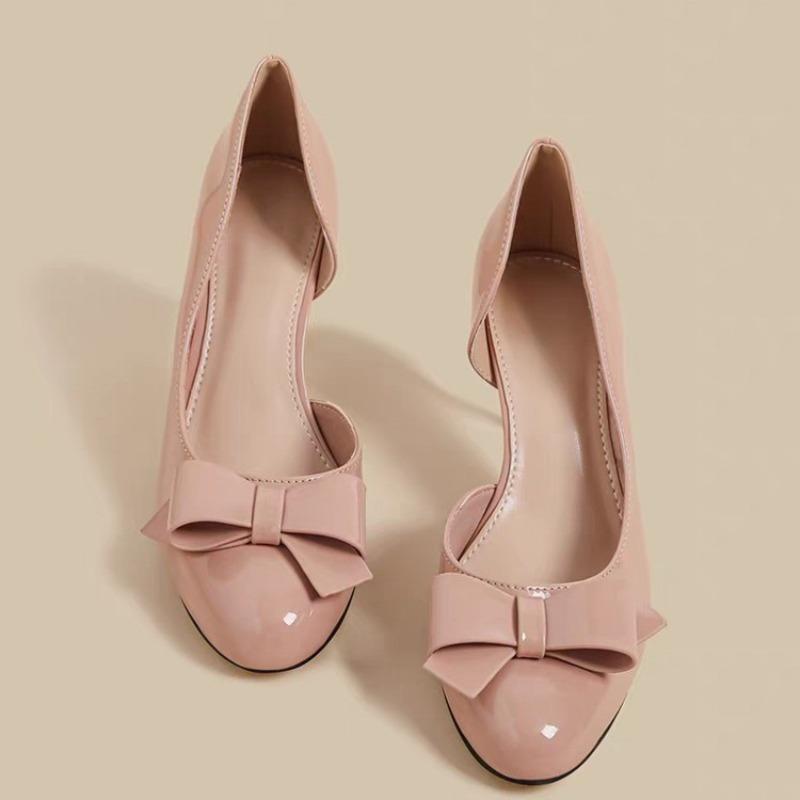 Модные туфли-стилетто на осень, новые, с круглым носком, неглубоким вырезом, бантом, слипоны, противоскользящие, износостойкие, на высоком каблуке