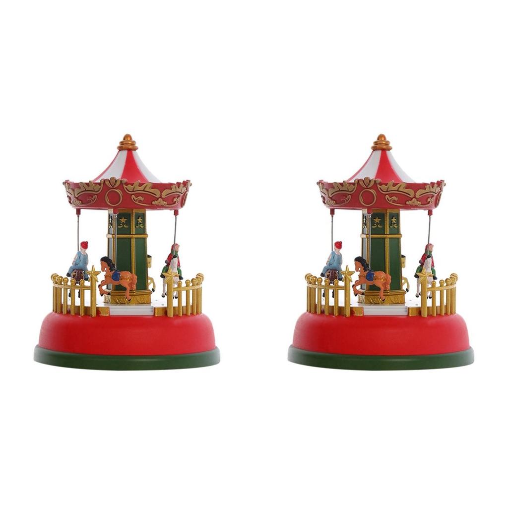 2X Illuminated Village Ferris Wheel Christmas Houses Village Displays LED Lights Musical Miniature Statue Decorations A