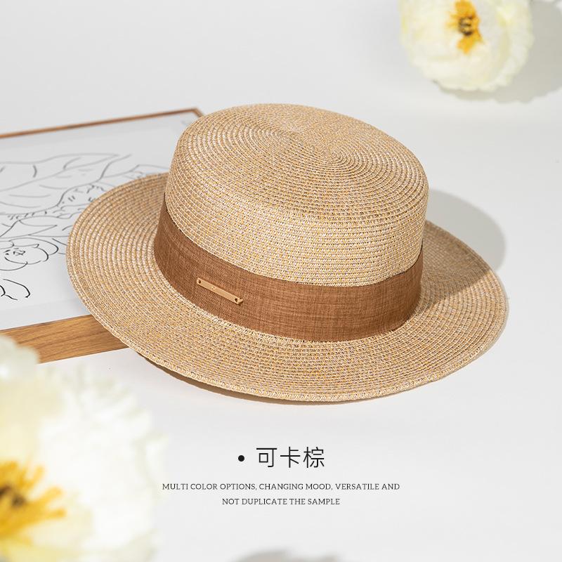 New flat-top straw hat women's spring and summer British style fashion versatile single product travel vacation sun protection visor