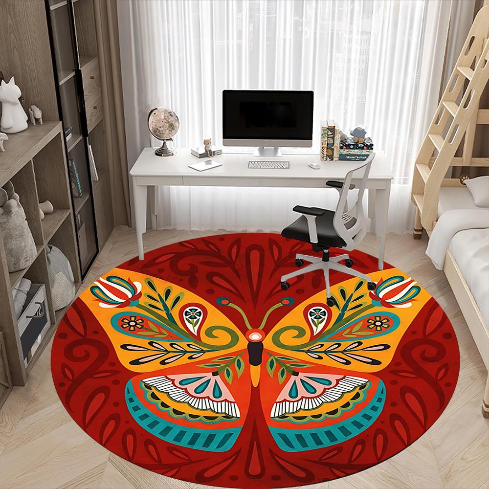 1PC Butterfly Mandala Office Round Area Rug, Mat Suitable ForOffice, Under Office Chairs Bedroom Living Room Home Decor, Room Deco