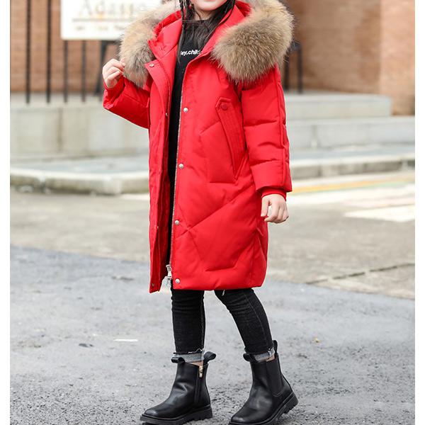 Новая модная детская теплая пуховая куртка Зимняя для девочек с меховым воротником Белый утиный пух Длинная куртка 120-170 см